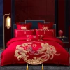Conjunto de cuatro piezas de matrimonio conjunto de cama de algodón conjunto de edredón bordado rojo wholesale simple nupcial de alta calidad 100% algodón conjunto de cuatro piezas Item Picture